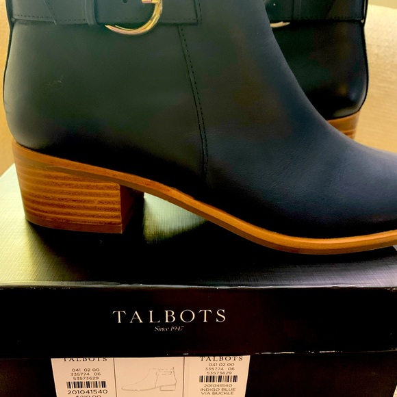 New Talbots SZ 9.5 Indigo Navy Blue Leather Booties Ankle Boots - Picture 12 of 13